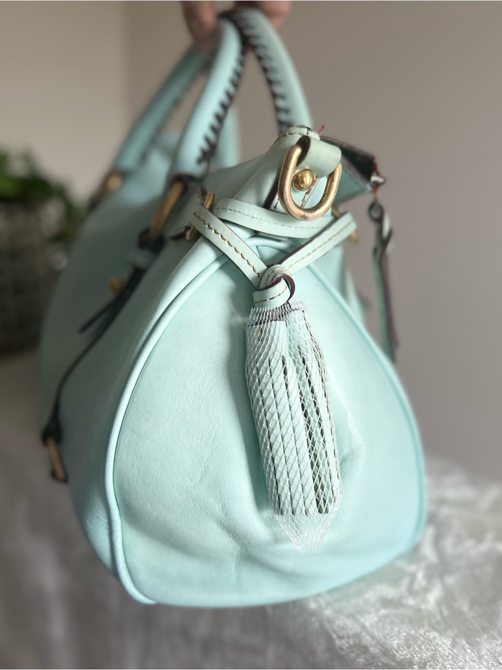 Dooney & Bourke Leather Florentine Satchel in Pale Blue - Picture 9 of 15